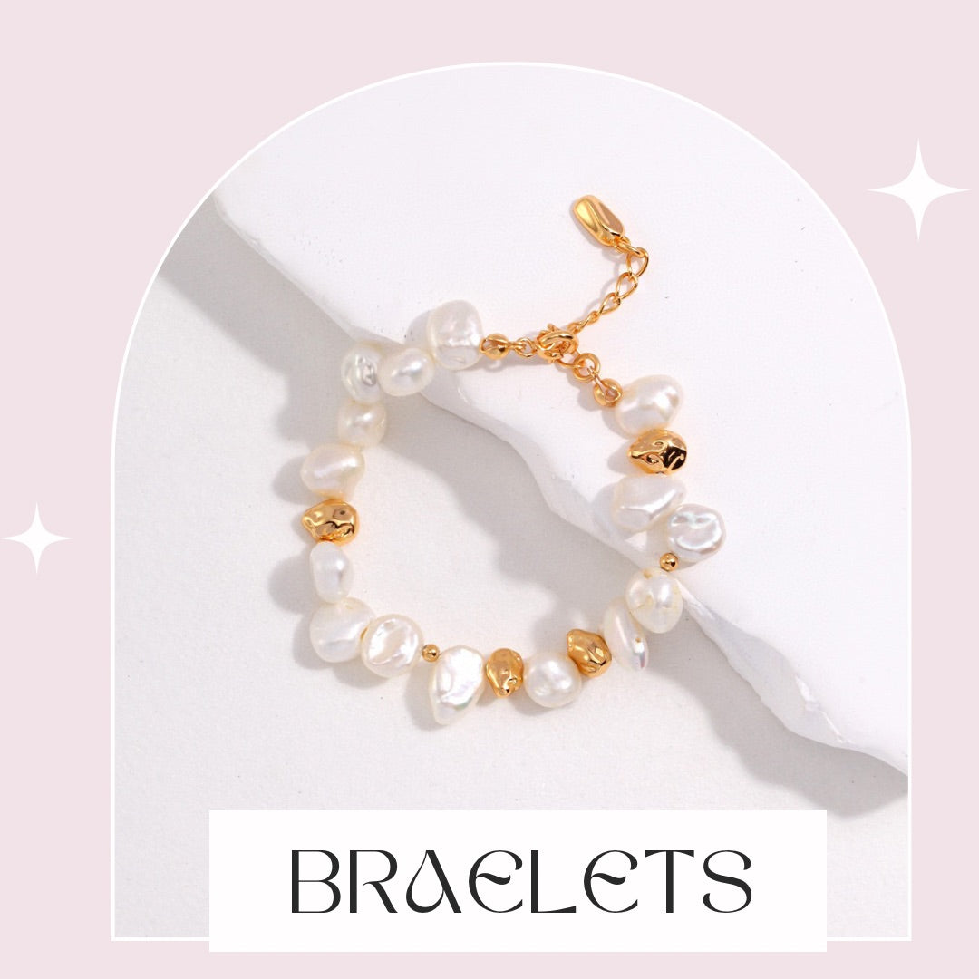 18K Gold White Freshwater Pearl Beaded Bangle Billie Bracelet