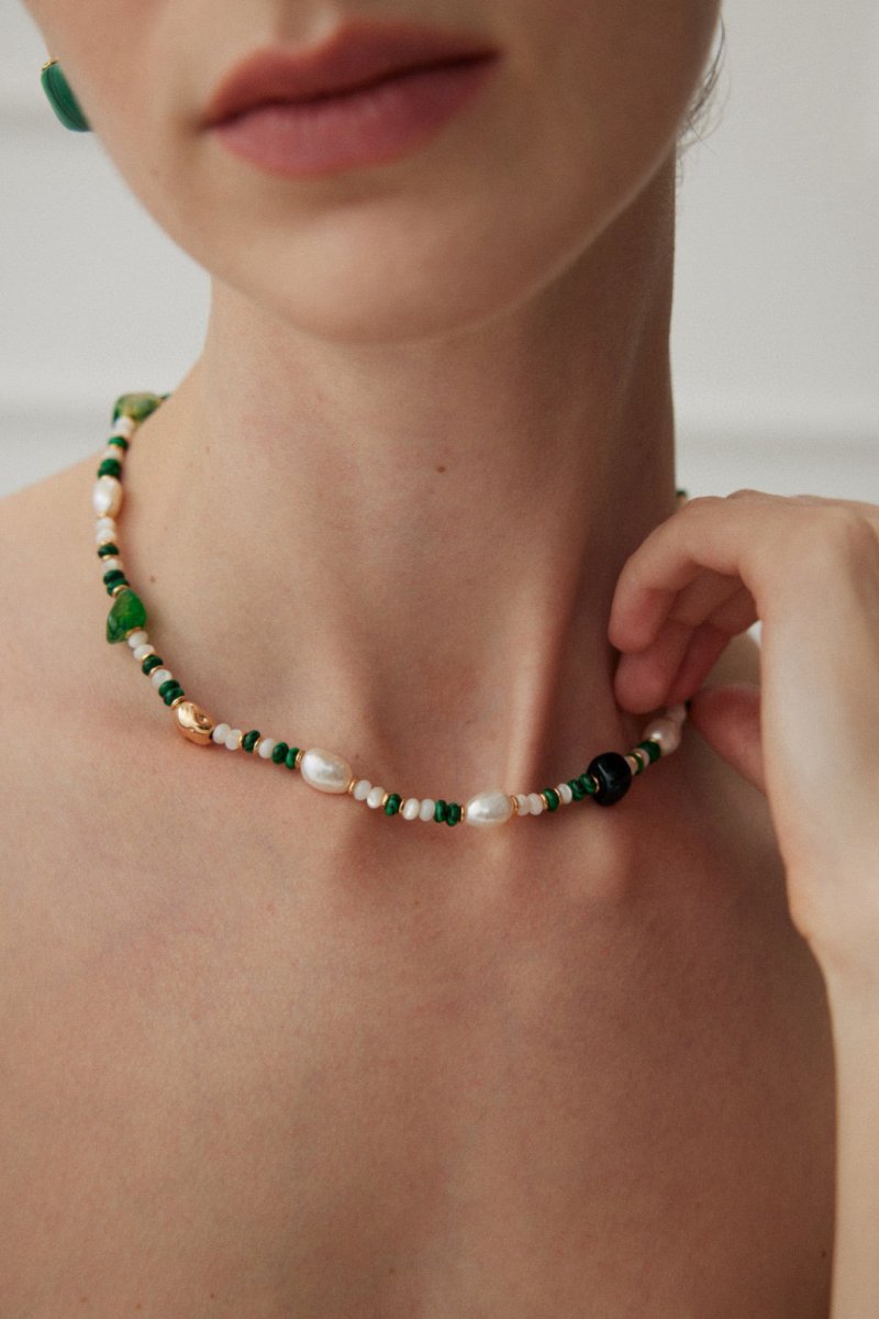 Ivy - Freshwater Pearl and Malachite Necklace - Pearlorious Jewellery