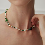 Ivy - Freshwater Pearl and Malachite Necklace - Pearlorious Jewellery