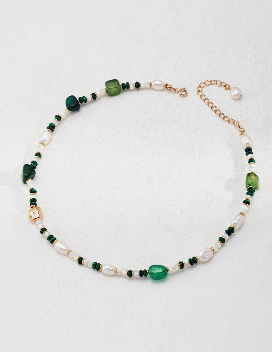 Ivy - Freshwater Pearl and Malachite Necklace - Pearlorious Jewellery