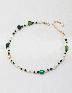 Ivy - Freshwater Pearl and Malachite Necklace - Pearlorious Jewellery