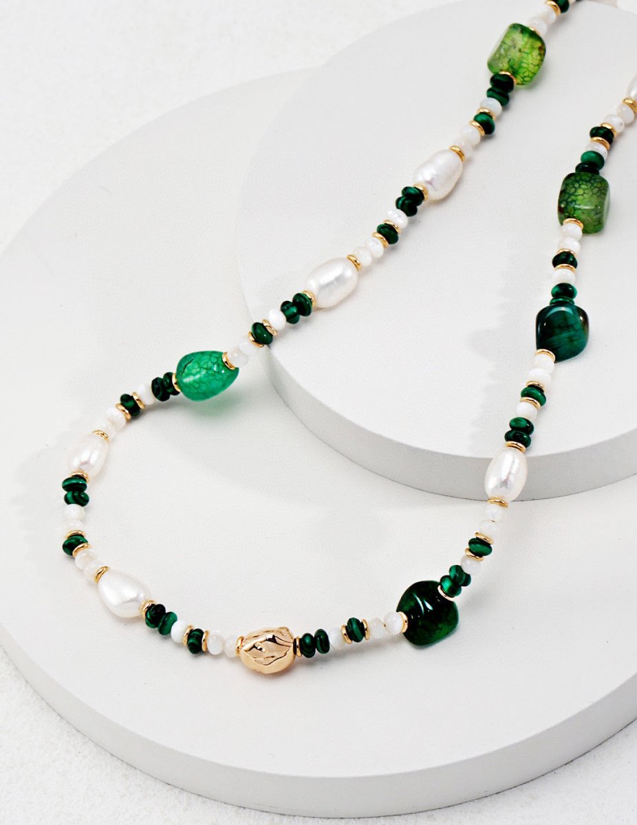 Ivy - Freshwater Pearl and Malachite Necklace - Pearlorious Jewellery