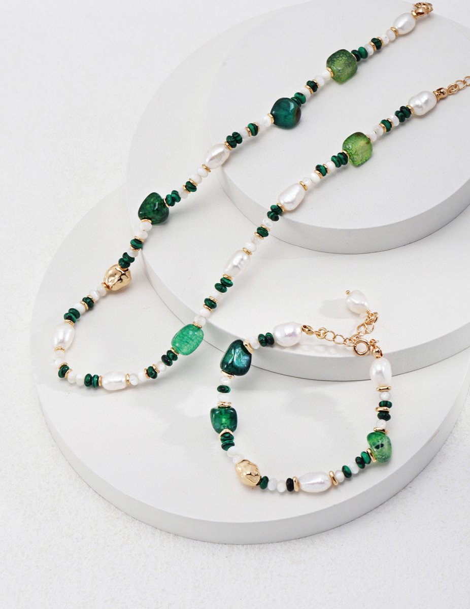 Ivy - Freshwater Pearl and Malachite Necklace - Pearlorious Jewellery