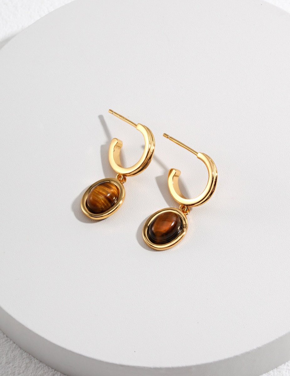 Kimi- Tiger Eye Earrings - Gold Vermeil - Pearlorious Jewellery